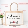 Lehrerin mit Herz Tasche mit Namen - kleines Geschenk - Dankeschön Juteasche Abschiedsgeschenk - Beste Lehrerin mit Wunschtext
