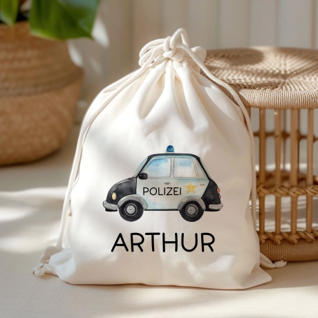 Polizeiauto Streifenwagen Turnbeutel Personalisiert - Polizeifahrzeug Personalisiert Wechselwäsche Mädchen & Junge Weihnachten Geburtstag