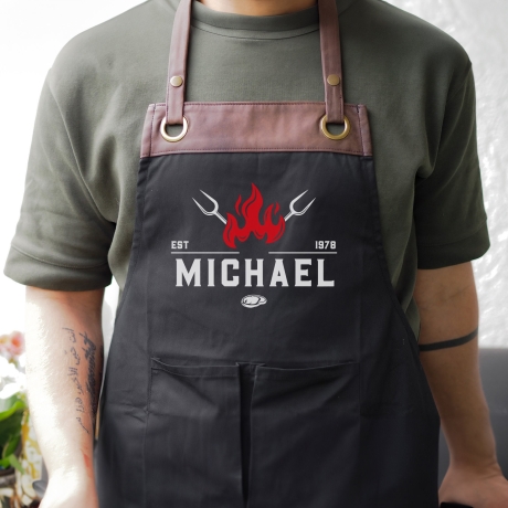 Grillschürze Chefkoch personalisiert für Männer mit Name Kunstleder Applikation zum Geburtstag - Weihnachten Baumwollschürze, Küchenschürze