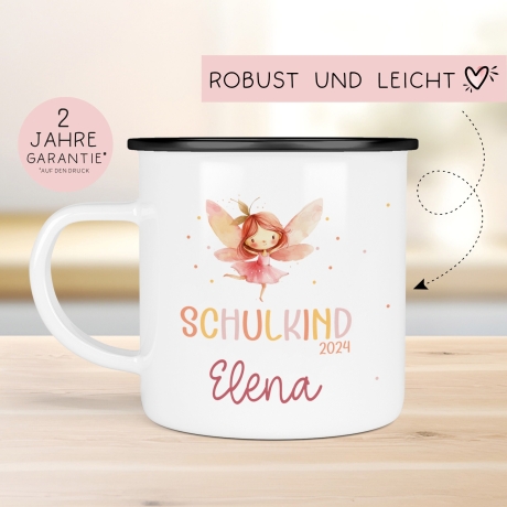 Ballerina Kindertasse Schulanfang  Schulkind 2024 Fee Name Emaille Tasse Kind Kindergeschirr personalisiert Kinder Geschenk