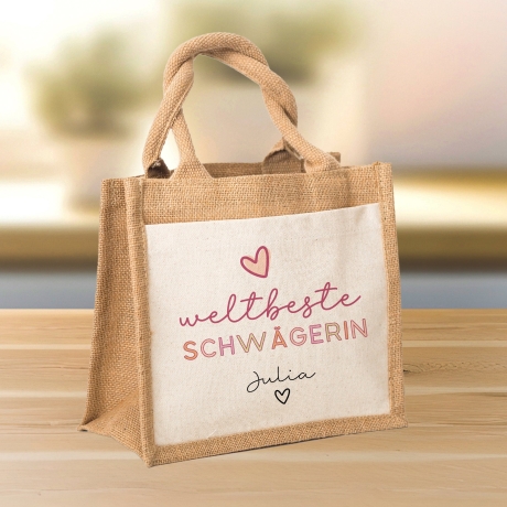 Weltbeste Schwägerin Tasche Stoffbeutel - mit Wunschname - Einkaufstasche - Tolle Geschenkidee für Mit Namen zum Geburtstag Personalisiert