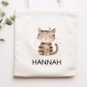 Kinder-Beutel mit Namen personalisiert - Katze - Stofftasche als Sporttasche, Wechselwäsche, Tragetasche - Kita, Kiga, Schule & Kindergarten