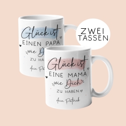 2er Set Tasse Mama & Papa personalisiert für Muttertag, Vatertag mit Namen - Glück ist - Geschenk zum  Geburtstag, Ostern, oder Weihnachten.