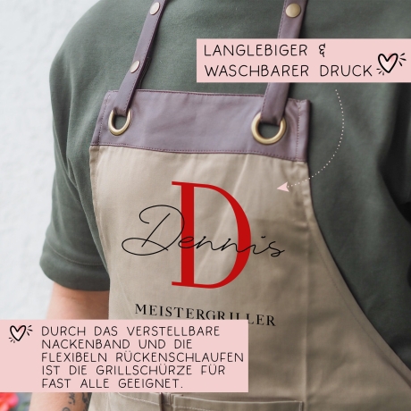 Premium Grillschürze personalisiert für Männer mit Kunstleder Applikation zum 60. Geburtstag -Baumwollschürze, Küchenschürze, Eigenen Namen