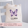Schmetterling Lila Stofftasche Personalisiert und Namen. Für Schule und Kindergarten - Wäschebeutel Wechselwäsche Sport | Mädchen & Junge