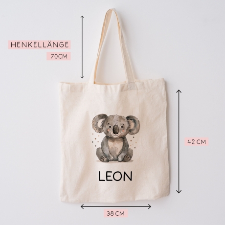 Personalisierter Turnbeutel mit einem Koala | mit Wunschnamen | Tierkinder | Rucksack für Schule, Kindergarten, KITA und KIGA Wäschebeutel