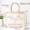 Endlich Schulkind 2024 personalisiert mit Namen Schultasche, Geschenk Einschulung, personalisierte Jutetasche, Einschulungsgeschenk