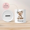 Personalisierte Kinder Spardose Hund Tier mit Namen optional mit Datum - Braun - Geschenk für Junge & Mädchen zum Geburtstag Weihnachten
