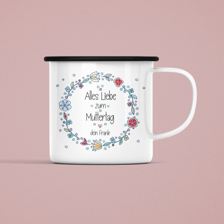 Personalisierte Emaille-Becher Tasse zum Muttertag –Alles Liebe zum Muttertag [Wunschname]. Persönliches Geschenk zum Geburtstag,Dankeschön