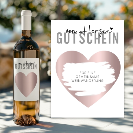 Gutschein von Herzen Weinflaschen-Etikett | Personalisiertes Wein Flaschen Etikett | Rubbellos Weinetikett Weihnachten - Rosa