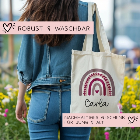 Regenbogen Lila Stofftasche Tasche Kinder-Beutel mit Namen als Sporttasche, Wechselwäsche, Tragetasche - Kita, Schule & Kindergarten - 02