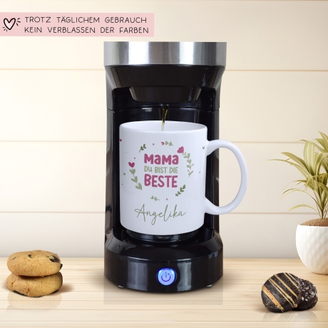 Personalisierte Muttertag Kaffee Tasse Mama du bist die Beste [Wunschname] – Geschenk für Geburtstag, Dankeschön und Weihnachten - Weiß