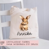 Stofftasche mit Namen Hase Rammler - Personalisierte Kinder Beutel Kindertasche - Wechselwäsche, Schmutzwäsche Tragetasche - Wechselkleidung