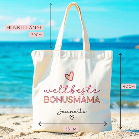 Weltbeste Bonus Mama Tasche Stoffbeutel - mit Wunschname - Einkaufstasche - Bonusmama Mutterliebe Geschenkidee Muttertag - Personalisiert