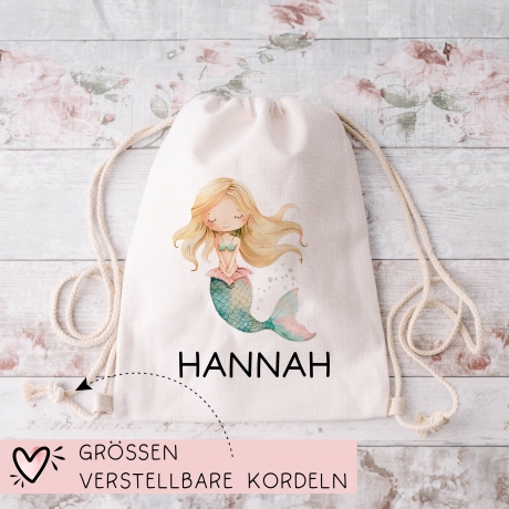 Meerjungfrau Wunschname Turnbeutel | Nixe Personalisiert - Rucksack Schule, Kindergarten, KITA, Wäschebeutel, Turnbeutel, Wechselwäsche - 06