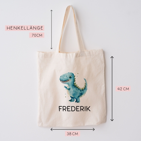 Stoffbeutel Dinosaurier Dino Stofftasche Tyrannosaurus Rex Tasche personalisiert Kinder-Beutel als Sporttasche, Wechselwäsche, Kita & Schule