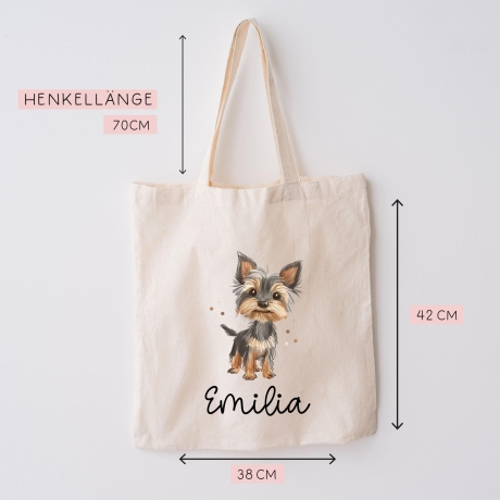 Personalisierte Stofftasche Hund Yorkshire Terrier Name - Kinder Beutel Kindertasche mit Wunschname - Wechselwäsche - Wechselkleidung