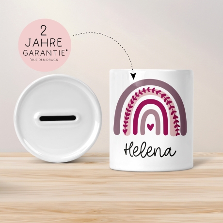 Personalisierte Spardose Regenbogen mit Namen und Datum - Lila - Geschenk für Mädchen zum Geburtstag Weihnachten Firmung Geburt Einschulung