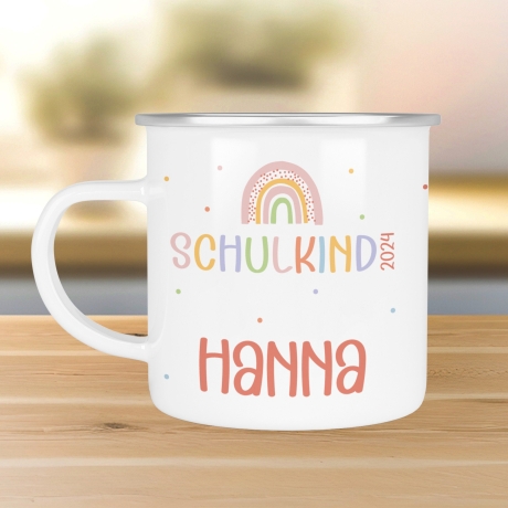 Schulanfang Regenbogen Kindertasse Schulkind Name Emaille Tasse Kind Kindergeschirr personalisiert Kinder Geschenk Geburtstagsgeschenk