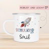 Schulanfang Schulkind 2024 Emaille Tasse | Personalisierte mit Wunschnamen | Kindertasse zur Einschulung | Astronaut mit Rakete