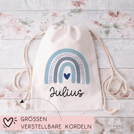 Kinder-Beutel mit Namen personalisiert Personalisierter Turnbeutel | Regenbogen-Design.Rucksack für als Sportbeutel für Schule, Kindergarten