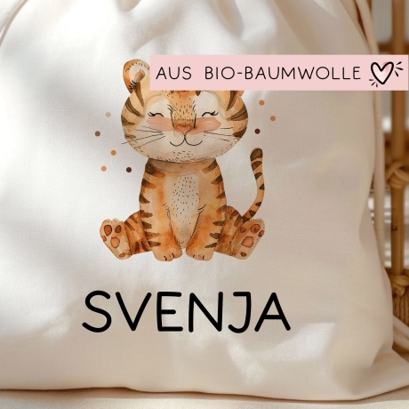 Personalisierter Turnbeutel Tiger Wunschnamen |  Rucksack für Schule, Kindergarten, KITA , KIGA | als Wäschebeutel, Sportbeutel l Tierkinder