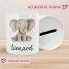 Spardose mit Namen Elefant Tier Personalisiert optional mit Datum - Grau - Geschenk für Junge & Mädchen zum Geburtstag Weihnachten Firmung