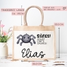 Stofftasche Halloween mit Namen | Pocket Tasche | Wunschnamen | Süßes oder Saures | Jute | Tragetasche für Kinder für Süßigkeiten | Spinne