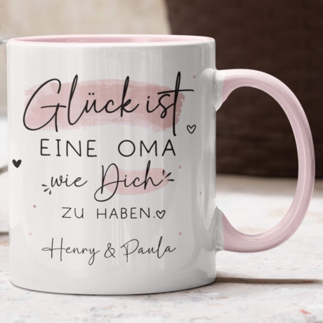 Handgefertigte Personalisierte Tasse – Glück ist eine OMA wie dich zu haben - Geschenk zum Muttertag Geburtstag, Ostern, Weihnachten - Name