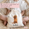 Personalisierte Stofftasche Golden Retriever Hund Name - Kinder Beutel Kindertasche mit Wunschname - Wechselwäsche - Tasche- Wechselkleidung