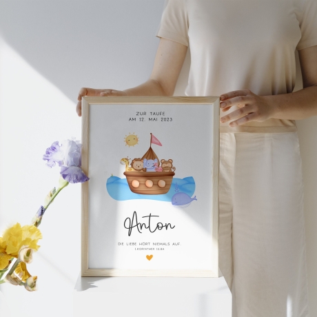Personalisiertes Poster zur Taufe mit eigenen Namen und Taufspruch Arche Noah | Taufposter| Geschenk zur Taufe | Geschenk für Patenkind