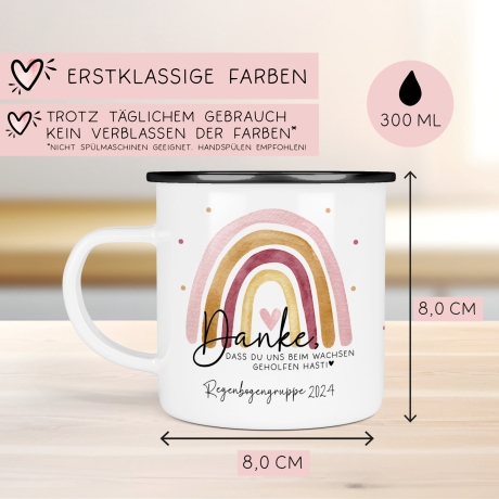 Danke das du uns beim Wachsen geholfen hast Emaille Tasse - Regenbogen Abschiedsgeschenk für Erzieherin Geschenk Abschiedsgeschenk Lehrerin