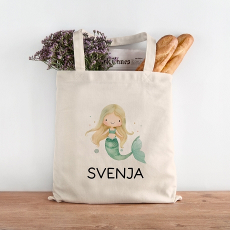 Wäschebeutel Meerjungfrau Kinder-Beutel Stofftasche Personalisiert mit Wunschnamen für Schule, Kindergarten, Sportbeutel, Wechselwäsche