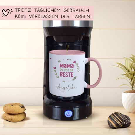 Personalisierte Muttertag Kaffee Tasse Mama du bist die Beste [Wunschname] – Geschenk für Geburtstag, Dankeschön und Weihnachten - Rosa