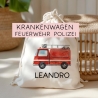 Feuerwehr Polizei Krankenwagen Turnbeutel mit Wunschnamen - Einsatzkräfte - Rettungs-und Einsatzkräfte für Schule Kindergarten Wechselwäsche