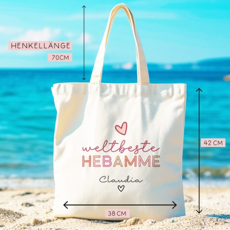 Weltbeste Hebamme Tasche Stoffbeutel - mit Wunschname - Einkaufstasche - Geschenkidee für Geburtsbegleiterin zum Geburtstag - Personalisiert