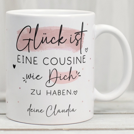 Handgefertigte Personalisierte Glück ist... - Tasse. Mama, Oma, Tante, Schwester, Cousine, Hebamme, Nachbarin, Freundin, Wunschtext & Name