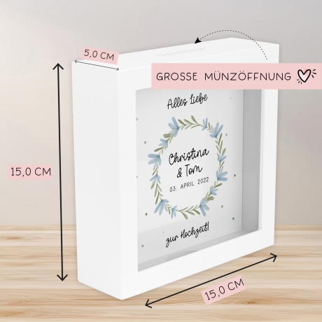 Hochzeit Spardose personalisiert Datum & Name Brautpaar Bräutigam Braut Geldgeschenk Sparschwein Hochzeitsgeschenk Geld - Holz