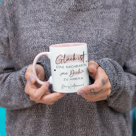 Handgefertigte Personalisierte Tasse – Glück ist eine NACHBARIN wie dich zu haben - Geschenk zum, Geburtstag, Ostern, Weihnachten mit Name