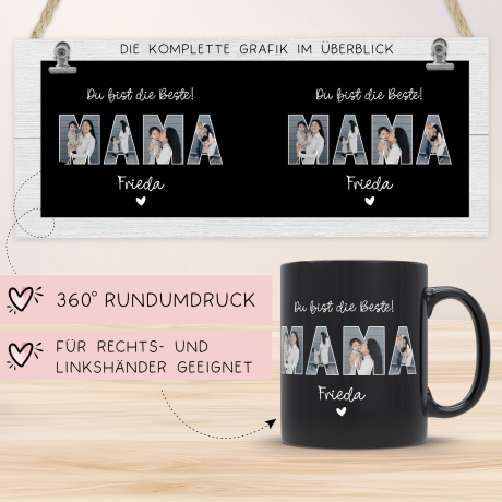 Personalisierte Foto Tasse Mama personalisiert zum Muttertag Weihnachten - Fototasse mit eigenen Bildern selbst gestalten - Geschenk - 325ml