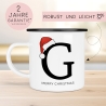 Emaille Tasse Weihnachten Personalisiert - Frohe Weihnachten - Merry Christmas - mit Anfangsbuchstabe und Wunschnamen - Nikolaus - Monogramm