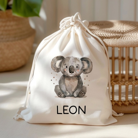 Stofftasche Koala mit Namen personalisiert Kinder-Beutel als Sporttasche, Wechselwäsche, Stoffbeutel - Kita, Kiga, Schule & Kindergarten