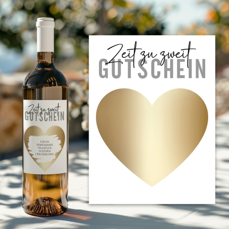 Weinetikett Rubbellos - Zeit zu zweit Gutschein - Personalisiertes Weinflaschen-Etikett - Weihnachten Geburtstag Valentinstag Geschenk