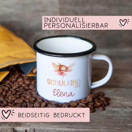 Ballerina Kindertasse Schulanfang  Schulkind 2024 Fee Name Emaille Tasse Kind Kindergeschirr personalisiert Kinder Geschenk