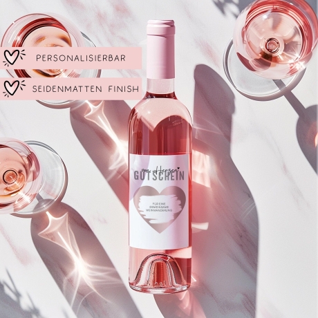 Gutschein von Herzen Weinflaschen-Etikett | Personalisiertes Wein Flaschen Etikett | Rubbellos Weinetikett Weihnachten - Rosa