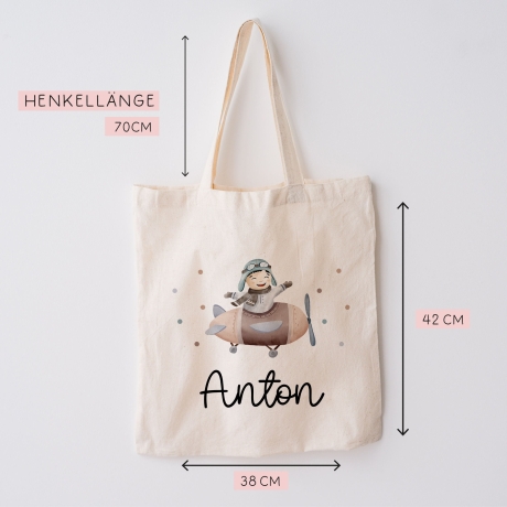 Flugzeug Turnbeutel Rucksack mit Namen - GymBag als Wäschebeutel, Sportbeutel Kinderbeutel für Schule, Kindergarten, Kita. Personalisiert