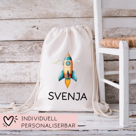 Sportbeutel Rucksack Rakete Stoffbeutel Turnbeutel Gymsack Kindergartentasche Schule Kindergarten Weltraum - Weihnachten oder Geburtstag