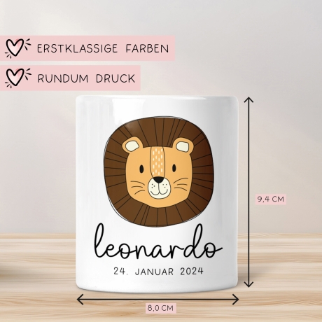 Personalisierte Spardose Löwe - mit Namen personalisiert - Geschenk für Jungen & Mädchen zum Geburtstag Weihnachten - Für Kinder zum sparen