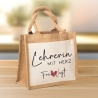 Lehrerin mit Herz Tasche mit Namen - kleines Geschenk - Dankeschön Juteasche Abschiedsgeschenk - Beste Lehrerin mit Wunschtext