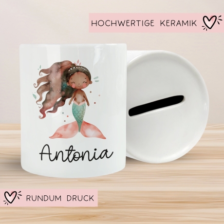 Spardose Meerjungfrau Personalisiert mit Name oder Wunschnamen für Mädchen aus Keramik. Geschenk Taufe, Geburtstag od. Weihnachten - 03